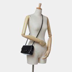 Pre Owned Chanel Black Mini Square Classic Patent So Black Single Flap