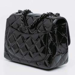 Pre Owned Chanel Black Mini Square Classic Patent So Black Single Flap