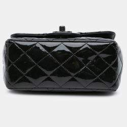 Pre Owned Chanel Black Mini Square Classic Patent So Black Single Flap