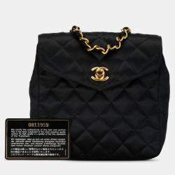 Pre Owned Chanel Black CC Quilted Satin Crossbody