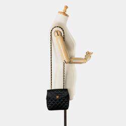 Pre Owned Chanel Black CC Quilted Satin Crossbody