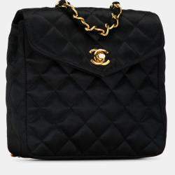 Pre Owned Chanel Black CC Quilted Satin Crossbody