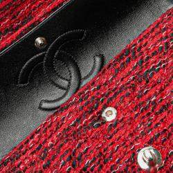 Pre Owned Chanel Red Medium Tweed Braided Charms Double Flap
