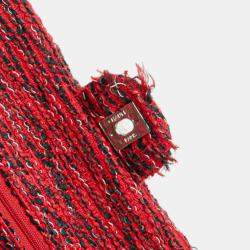 Pre Owned Chanel Red Medium Tweed Braided Charms Double Flap