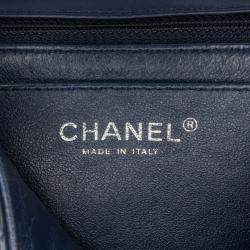 Pre Owned Chanel Blue Mini Square Classic Chevron Patent Single Flap