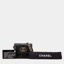 Pre Owned Chanel Black Quilted Lambskin Chanel 19 Card Holder On Chain
