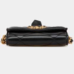 Pre Owned Chanel Black Quilted Lambskin Chanel 19 Card Holder On Chain