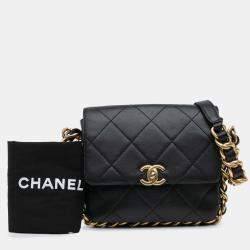 Pre Owned Chanel Black Small Quilted Calfskin Framing Chain Flap