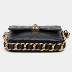 Pre Owned Chanel Black Small Quilted Calfskin Framing Chain Flap