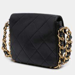 Pre Owned Chanel Black Small Quilted Calfskin Framing Chain Flap