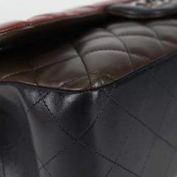 Pre Owned Chanel Classic Double Flap Brown Multicolor Leather Shoulder Bag