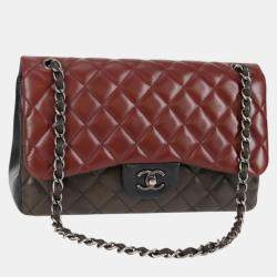 Pre Owned Chanel Classic Double Flap Brown Multicolor Leather Shoulder Bag