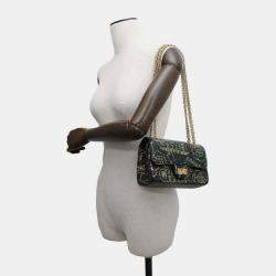 Pre Owned Chanel Reissue 2.55 Graffiti Mini Black/Gold Croc Embossed Leather Flap Bag