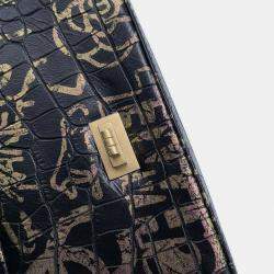 Pre Owned Chanel Reissue 2.55 Graffiti Mini Black/Gold Croc Embossed Leather Flap Bag