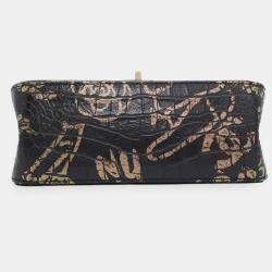 Pre Owned Chanel Reissue 2.55 Graffiti Mini Black/Gold Croc Embossed Leather Flap Bag
