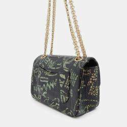 Pre Owned Chanel Reissue 2.55 Graffiti Mini Black/Gold Croc Embossed Leather Flap Bag
