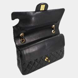 Pre Owned Chanel Classic Double Flap Black Leather Shoulder Bag