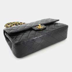 Pre Owned Chanel Classic Double Flap Black Leather Shoulder Bag