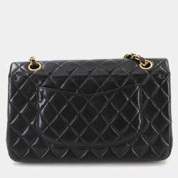 Pre Owned Chanel Classic Double Flap Black Leather Shoulder Bag