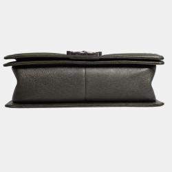 Pre Owned Chanel Boy Green Leather Shoulder Bag