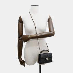 Pre Owned Chanel Retro Twist Mini Black Leather Top Handle Bag