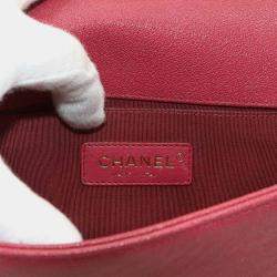 Pre Owned Chanel Boy Red Leather Chain Shoulder Bag