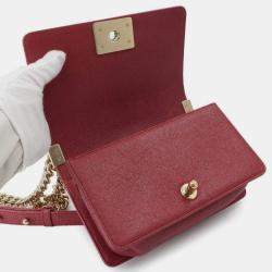 Pre Owned Chanel Boy Red Leather Chain Shoulder Bag