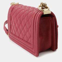 Pre Owned Chanel Boy Red Leather Chain Shoulder Bag