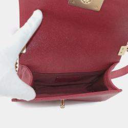 Pre Owned Chanel Boy Red Leather Chain Shoulder Bag