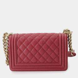 Pre Owned Chanel Boy Red Leather Chain Shoulder Bag