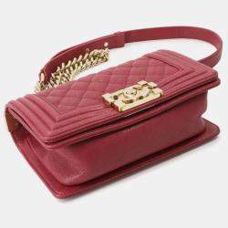 Pre Owned Chanel Boy Red Leather Chain Shoulder Bag