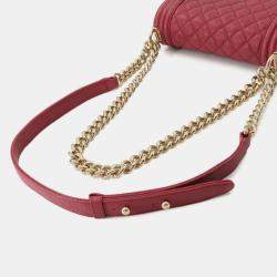 Pre Owned Chanel Boy Red Leather Chain Shoulder Bag