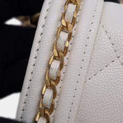 Pre Owned Chanel Boy White Soft Caviar Leather Round Chain Wallet