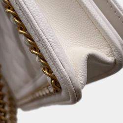 Pre Owned Chanel Boy White Soft Caviar Leather Round Chain Wallet