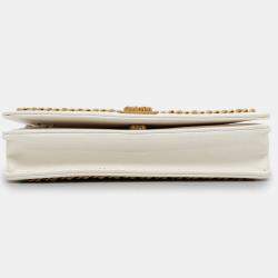 Pre Owned Chanel Boy White Soft Caviar Leather Round Chain Wallet