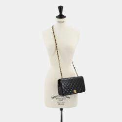 Pre Owned Chanel Full Flap Turnlock Black Leather Shoulder Bag