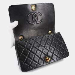 Pre Owned Chanel Full Flap Turnlock Black Leather Shoulder Bag
