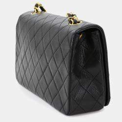 Pre Owned Chanel Full Flap Turnlock Black Leather Shoulder Bag