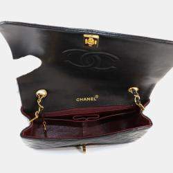 Pre Owned Chanel Full Flap Turnlock Black Leather Shoulder Bag