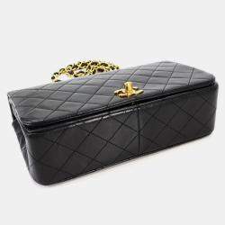 Pre Owned Chanel Full Flap Turnlock Black Leather Shoulder Bag