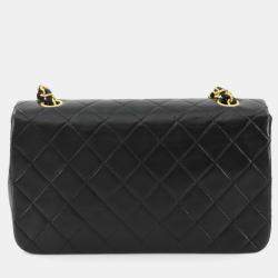 Pre Owned Chanel Full Flap Turnlock Black Leather Shoulder Bag