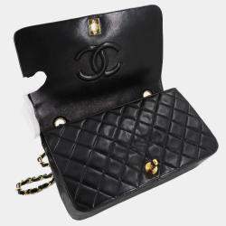 Pre Owned Chanel Full Flap Turnlock Black Leather Shoulder Bag