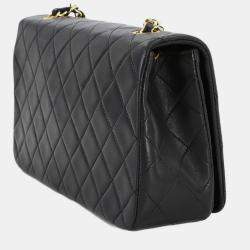 Pre Owned Chanel Full Flap Turnlock Black Leather Shoulder Bag