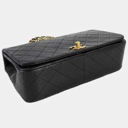 Pre Owned Chanel Full Flap Turnlock Black Leather Shoulder Bag