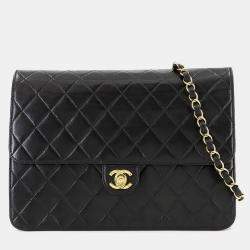 Pre Owned Chanel Square Flap Black Leather Shoulder Bag