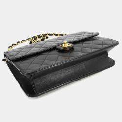 Pre Owned Chanel Square Flap Black Leather Shoulder Bag