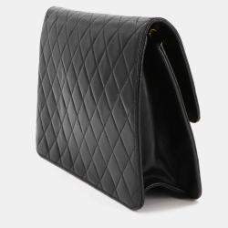 Pre Owned Chanel Square Flap Black Leather Shoulder Bag