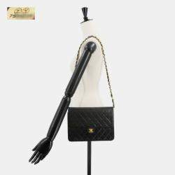 Pre Owned Chanel Square Flap Black Leather Shoulder Bag