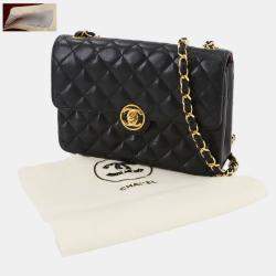 Pre Owned Chanel Vintage CC Mini Quilted Lambskin Chain Flap Bag