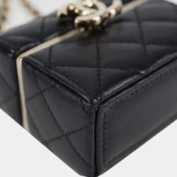 Pre Owned Chanel Black Lambskin Quilted Small Box With Chain